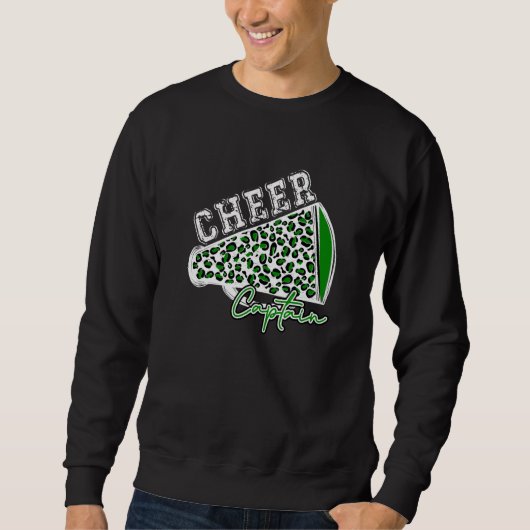 Cheer CAPTAIN Leopard Cheetah Megaphone Green Tren Trui (Voorkant)