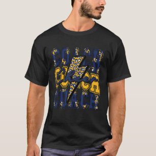Cheer Coach Lightning Bolt Cheer Leopard Navy Gold T-shirt