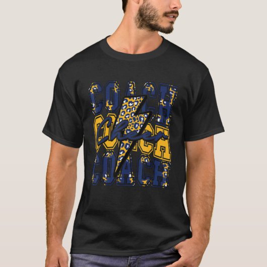 Cheer Coach Lightning Bolt Cheer Leopard Navy Gold T-shirt (Voorkant)
