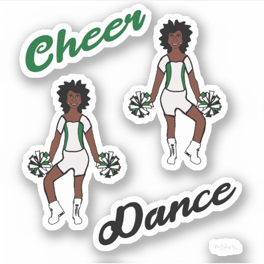 Cheer Dance Pom Stickers (wit groen) (Voorkant)
