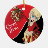 Cheer 📣 💖 Diva Red Cheerleader Girl Keramisch Ornament (Voorkant)