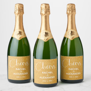 CHEER Gold Glitter Wedding Champagne Labels Sparkling Wijnetiket