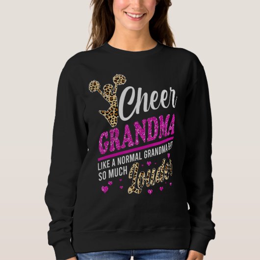 Cheer Grandma grootst fan leopard print en pom po Trui (Voorkant)