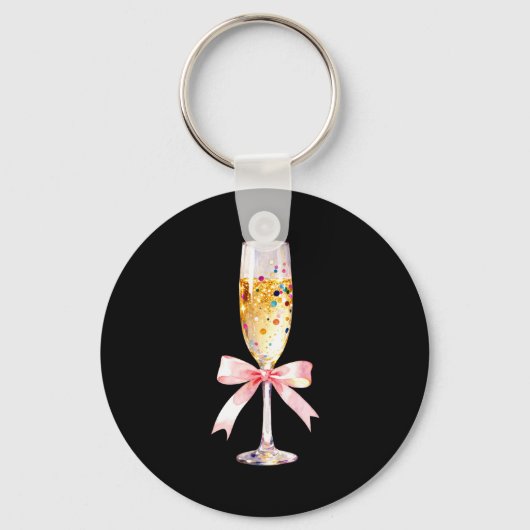 Cheer Happy New Year Coquette Bow Champagne New Ye Sleutelhanger (Voorkant)