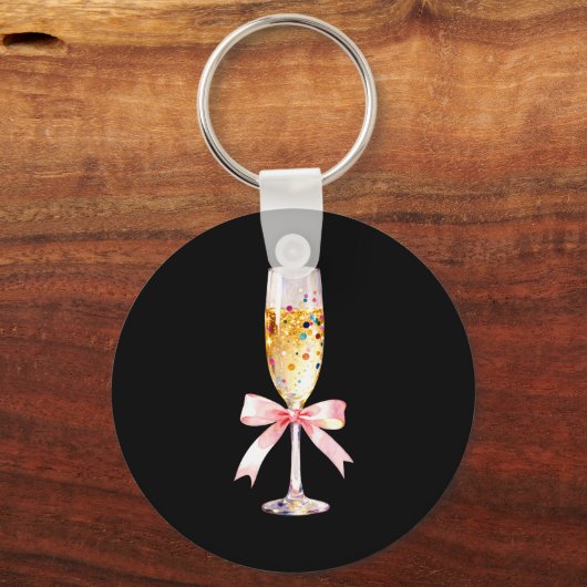 Cheer Happy New Year Coquette Bow Champagne New Ye Sleutelhanger (Voorkant)