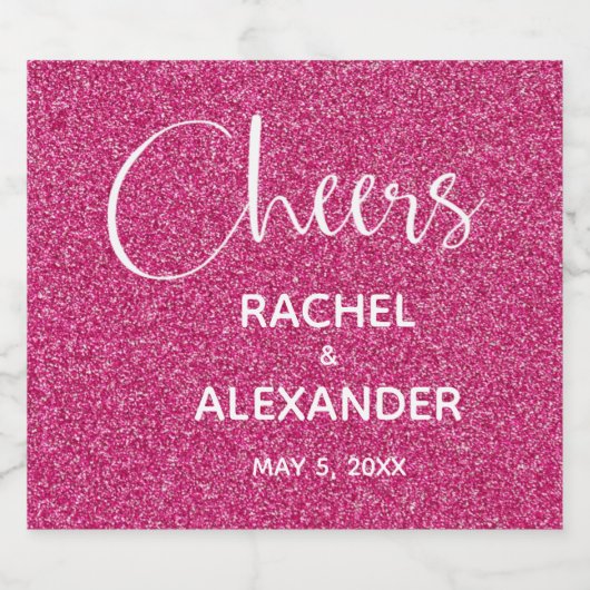 CHEER Heet Roze Glitter Bruiloft Mousserende Wijn Sparkling Wijnetiket (Enkel label)