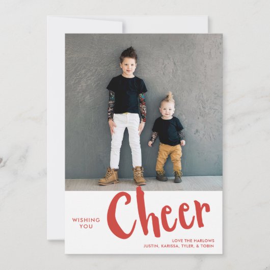Cheer | Kerstaffoto van Sweater Pattern Rood Feestdagenkaart (Voorkant)