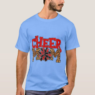 Cheer Mam Leopard met Red en Black Pom Poms T-shirt