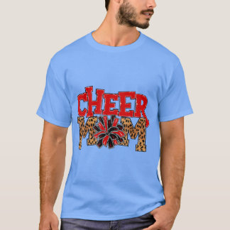 Cheer Mam Leopard met Red en Black Pom Poms T-shirt