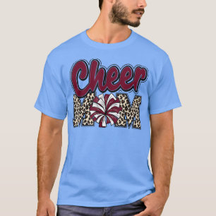 Cheer Mam Maroon Leopard Letters Cheer Pom Poms T-shirt