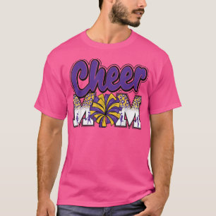Cheer Mam Paarse Gold Leopard Letters Cheer Pom Po T-shirt
