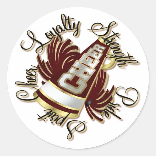 Cheer Maroon en Gold Kwaliteiten Ronde Sticker (Voorkant)