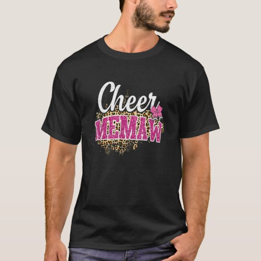 Cheer Memaw Biggest Fan Leopard Print And Pom Pom T-shirt (Voorkant)