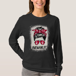 Cheer Memaw Leven Messy Bun Cheerleader Bleached M T-shirt