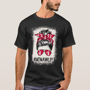 Cheer Memaw Leven Messy Bun Cheerleader Bleached M T-shirt