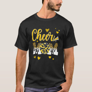 Cheer Moeder Geel Zwart Wit Luipaard Letters Cheer T-shirt
