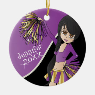 Cheer 📣 💖 Paarse Cheerleader Girl Keramisch Ornament