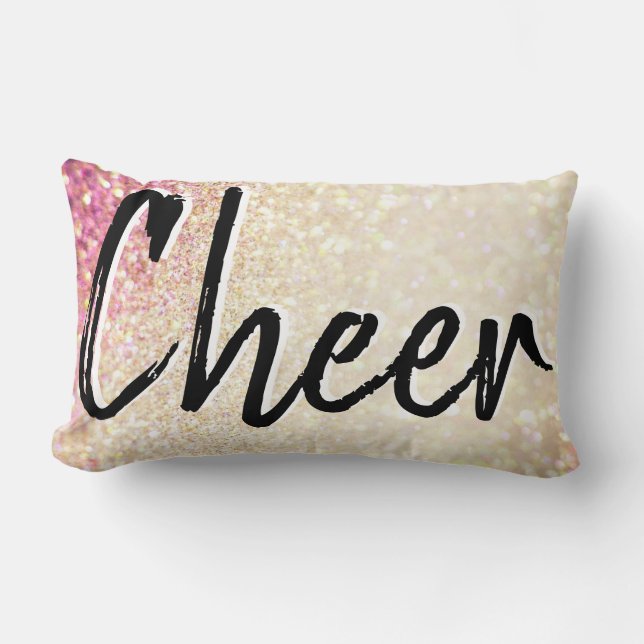 Cheer Pillow | Faux Gold en roze glitter Kussen (Voorkant)