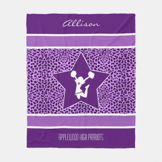Cheer/Pom Cheetah Print met Monogram in het Paars Fleece Deken (Voorkant)