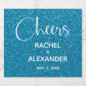 CHEER Turquoise Glitter Bruiloft Mousserende Wijn  Sparkling Wijnetiket (Enkel label)