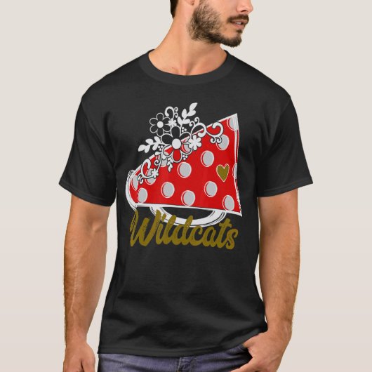 Cheer WILDCATS Red Megaphone Heart Flower Accent T-shirt (Voorkant)