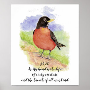 Cheerful American Robin Waterverf Bijbelscriptie Poster