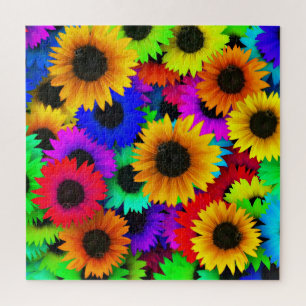 Cheerful Array of Colorful Sunflower Legpuzzel