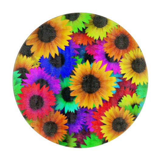 Cheerful Array of Colorful Sunflower Snijplank (Voorkant)