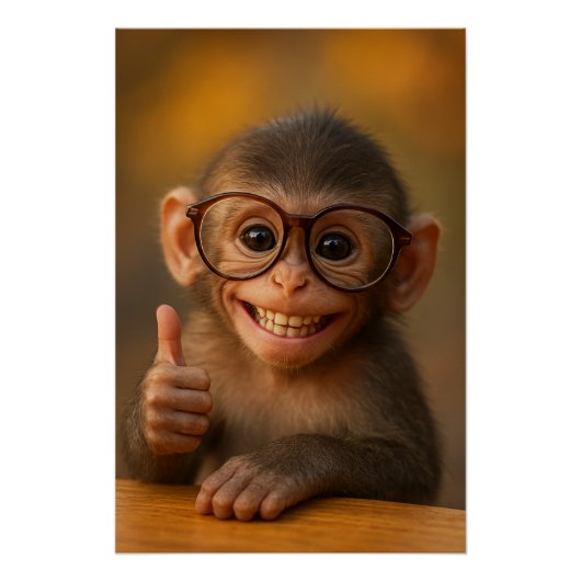 Cheerful Baby Monkey Funny Smile Poster (Devant)