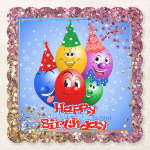 Cheerful Birthday-ballonnen Kartonnen Onderzetters