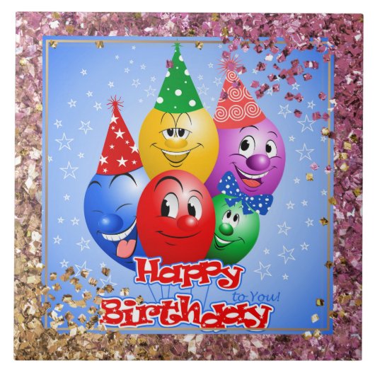 Cheerful Birthday-ballonnen Tegeltje (Voorkant)