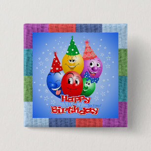 Cheerful Birthday-ballonnen Vierkante Button 5,1 Cm