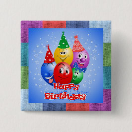 Cheerful Birthday-ballonnen Vierkante Button 5,1 Cm