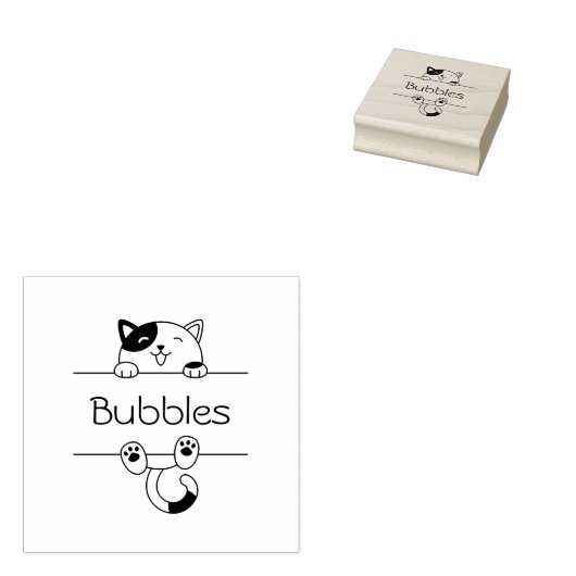 Cheerful Calico Cat Peking Custom Name Rubberstempel (Gestempeld)