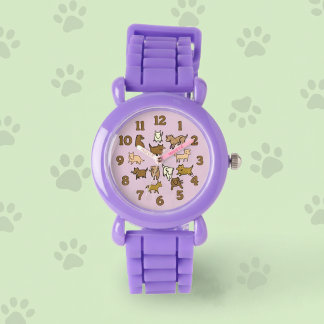 Cheerful Cartoon Dogs Watch for Kids Horloge