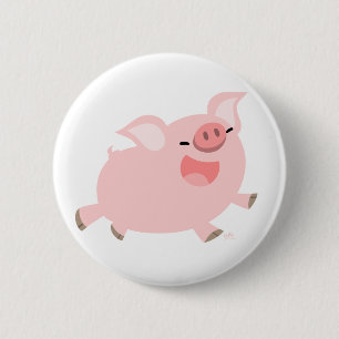 Cheerful Cartoon Pig-knoopbadge Ronde Button 5,7 Cm