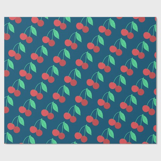 Cheerful Cherries Fruity Fun Pattern Red Blue Cadeaupapier (Vlak)