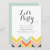 Cheerful Chevron Birthday Invite Kaart (Voorkant / Achterkant)