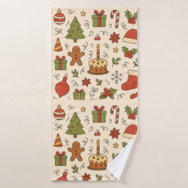 Cheerful Christmas Doodle Pattern Badhanddoek