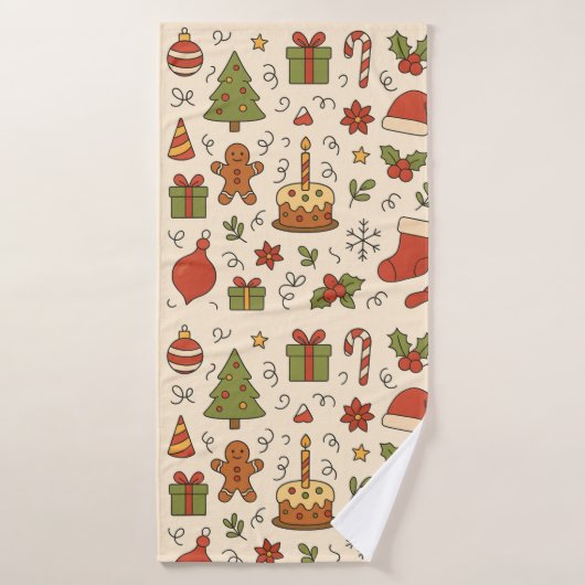 Cheerful Christmas Doodle Pattern Badhanddoek (Badhanddoek)