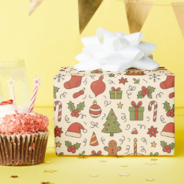 Cheerful Christmas Doodle Pattern Cadeaupapier