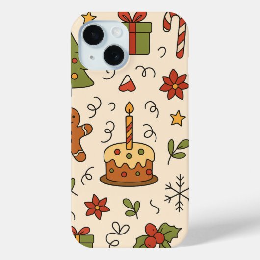 Cheerful Christmas Doodle Pattern Case-Mate iPhone Case (Achterkant)
