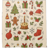 Cheerful Christmas Doodle Pattern Douchegordijn (Voorkant)