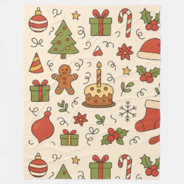 Cheerful Christmas Doodle Pattern Fleece Deken