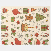 Cheerful Christmas Doodle Pattern Fleece Deken (Voorkant (Horizontaal))