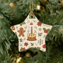 Cheerful Christmas Doodle Pattern Keramisch Ornament