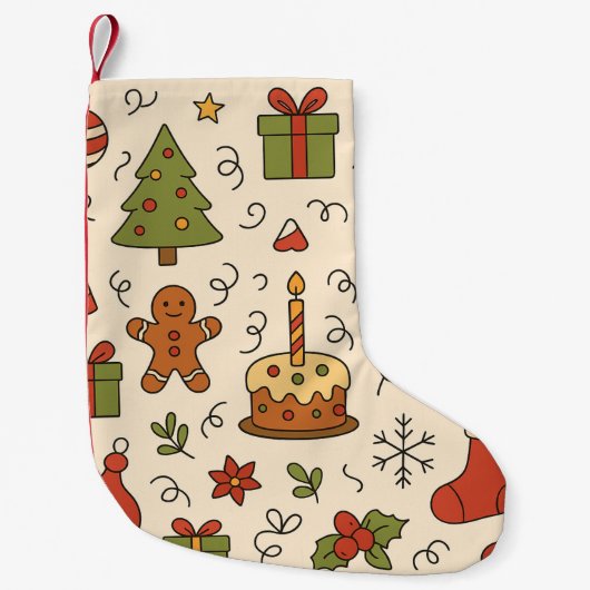 Cheerful Christmas Doodle Pattern Kleine Kerstsok (Voorkant)