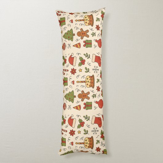 Cheerful Christmas Doodle Pattern Lichaamskussen (Achterkant (Verticaal))