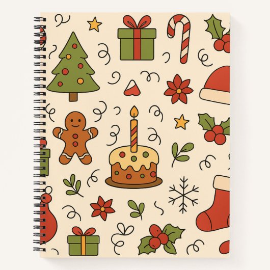Cheerful Christmas Doodle Pattern Notitieboek (Voorkant)