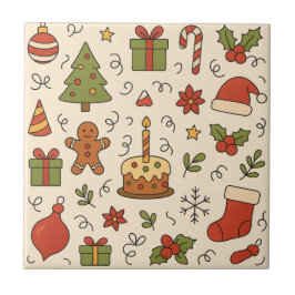 Cheerful Christmas Doodle Pattern Tegeltje